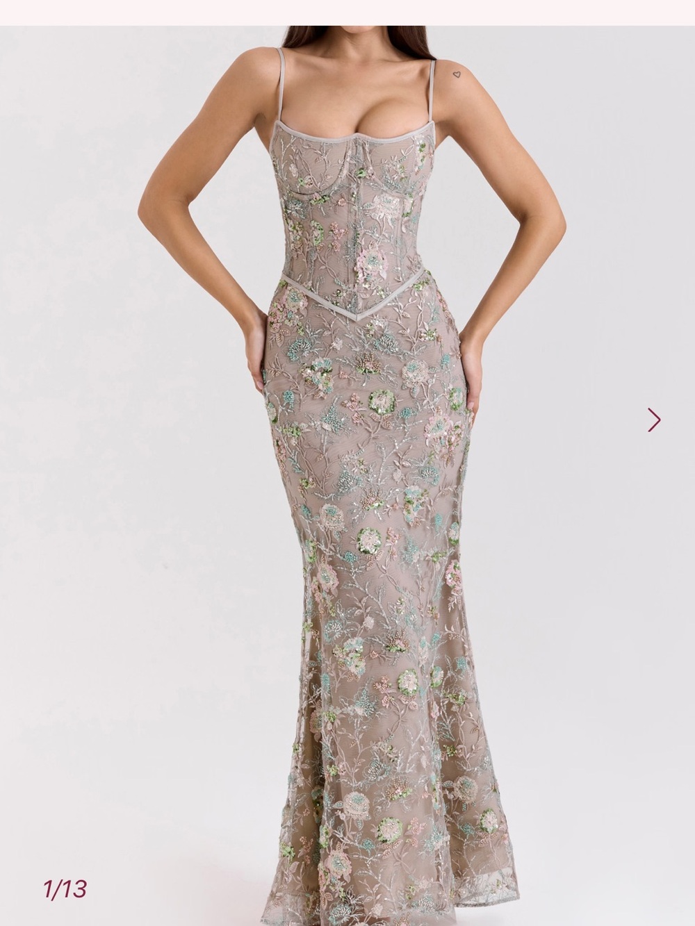 House of CB NAIMA
Silver Embellished Beaded Corset Maxi Dress